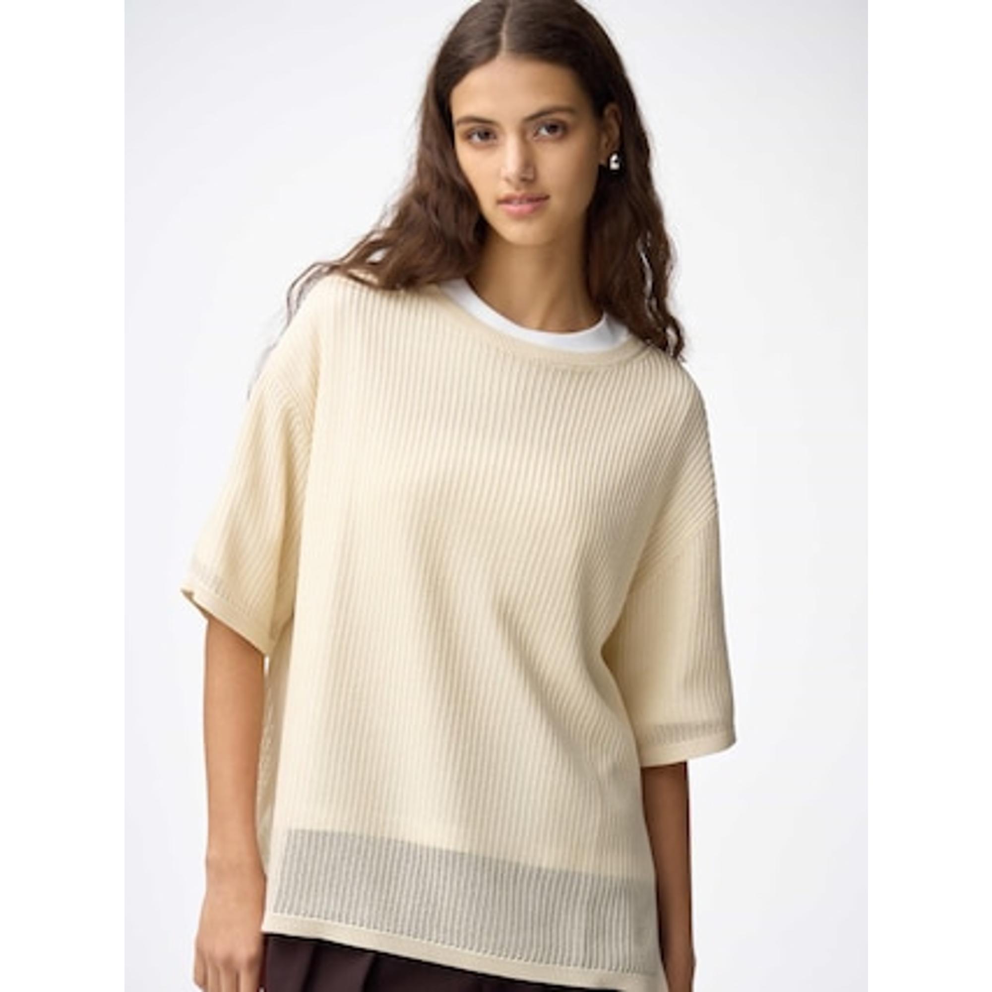 メッシュニットオーバーサイズプルオーバー(5分袖)Q