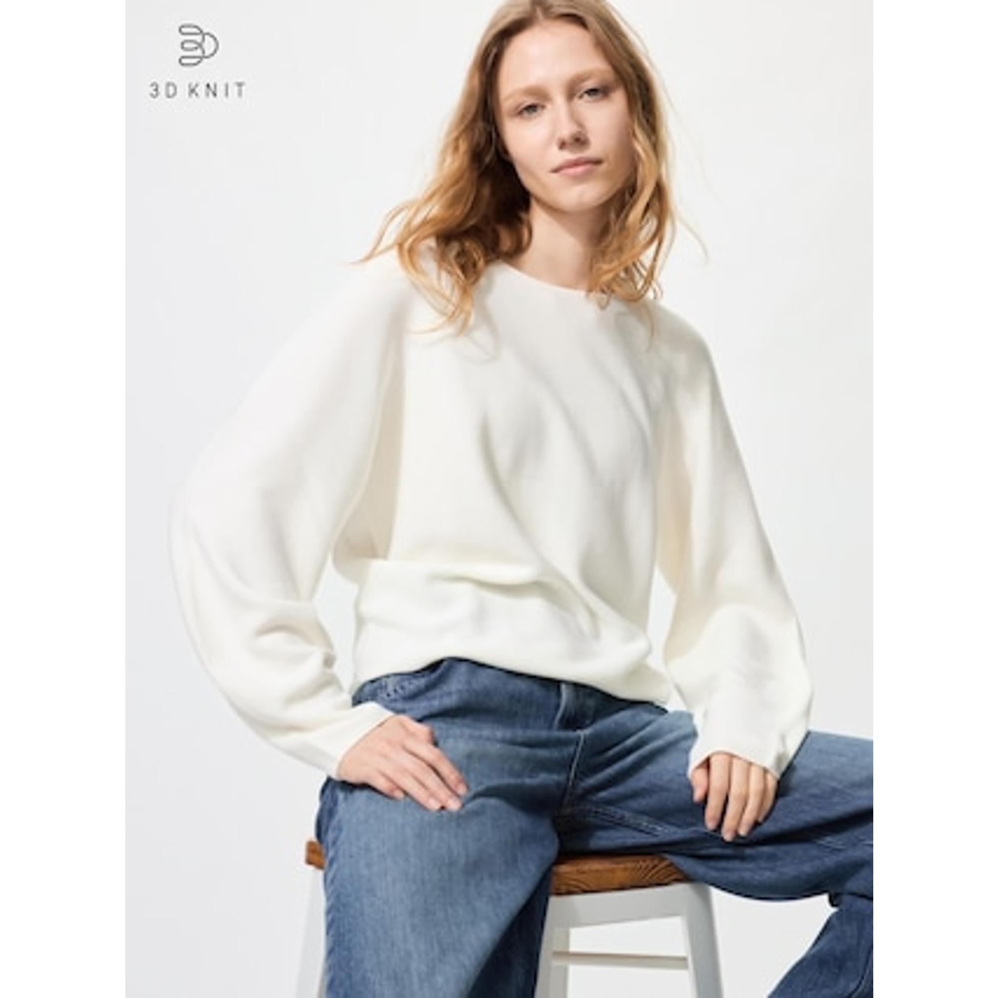 3Dコットンクルーネックボリュームスリーブセーター